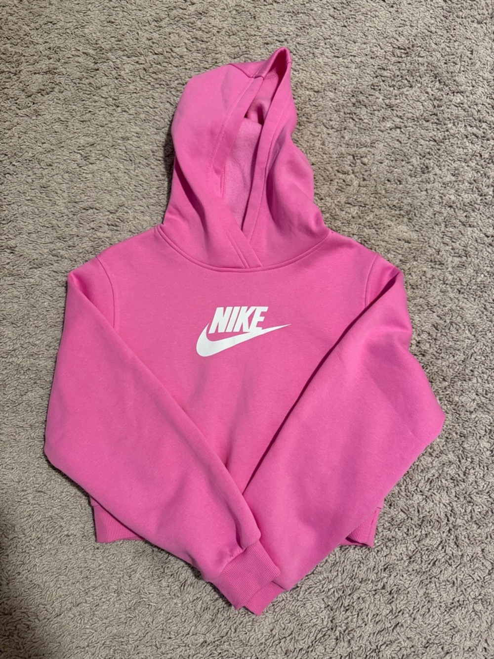Nike Hot Pink Crop Top Hoodie with White Swoosh